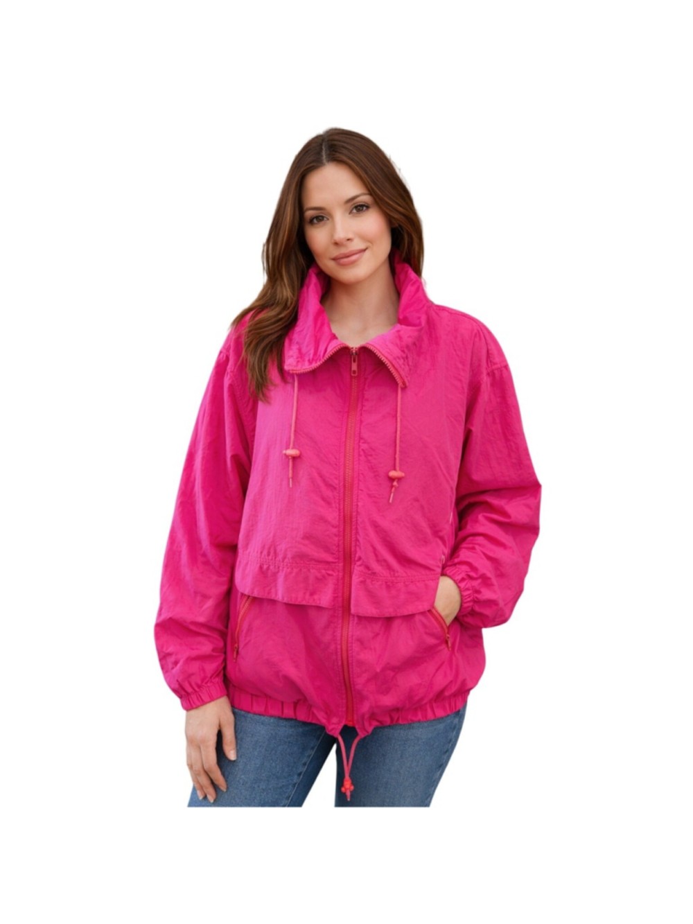 Eddie Bauer Large Hot Pink Windbreaker Hooded Jacket